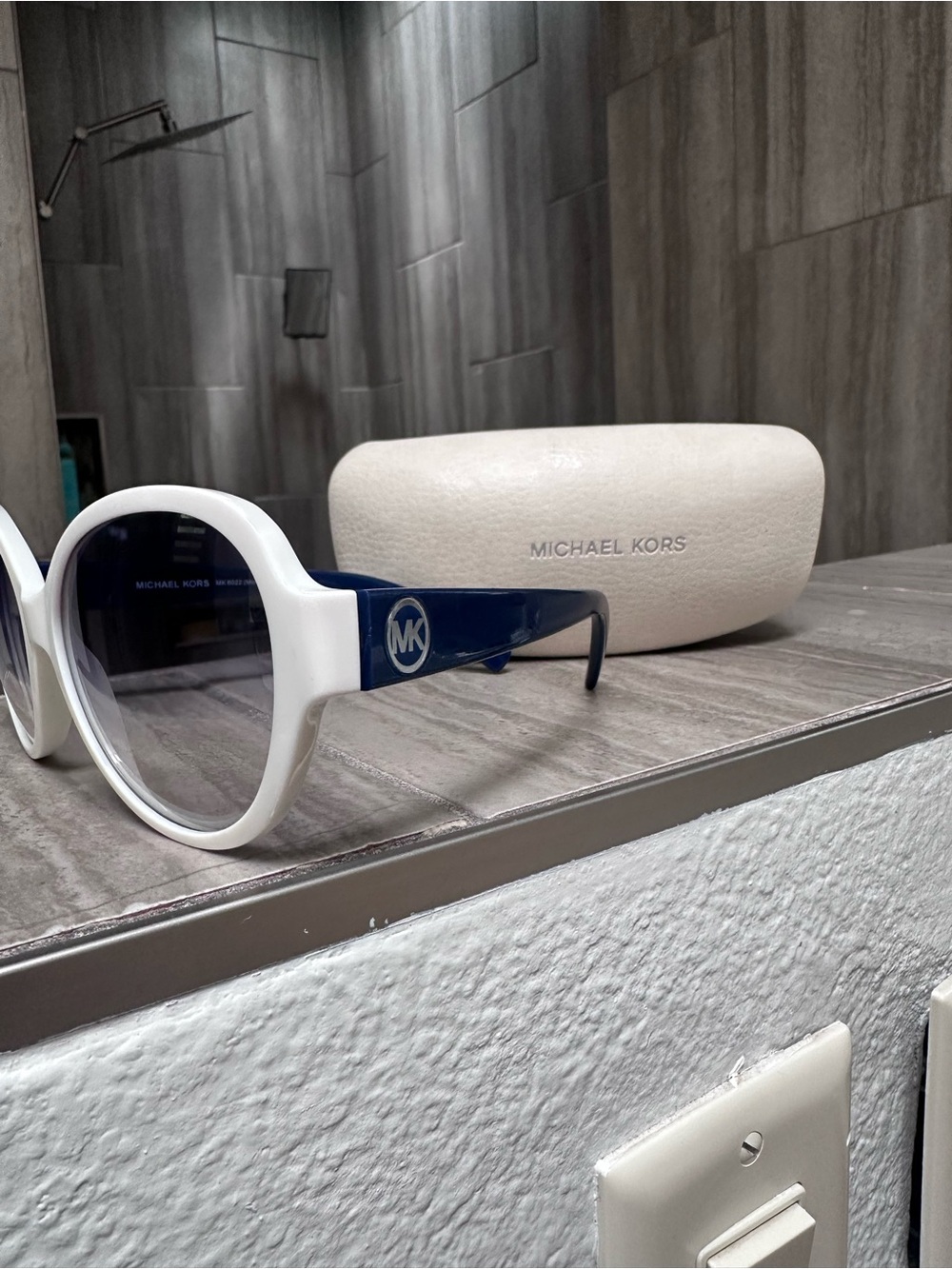 Michael Kors White Frame with Navy Temples Round Sunglasses